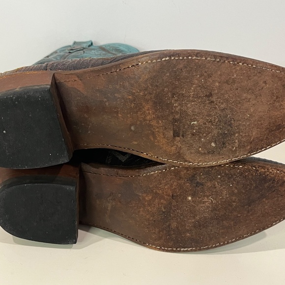 Lucchese 1883 Womens Western Boots - Teal and Brown Leather Size 8B - Picture 9 of 12